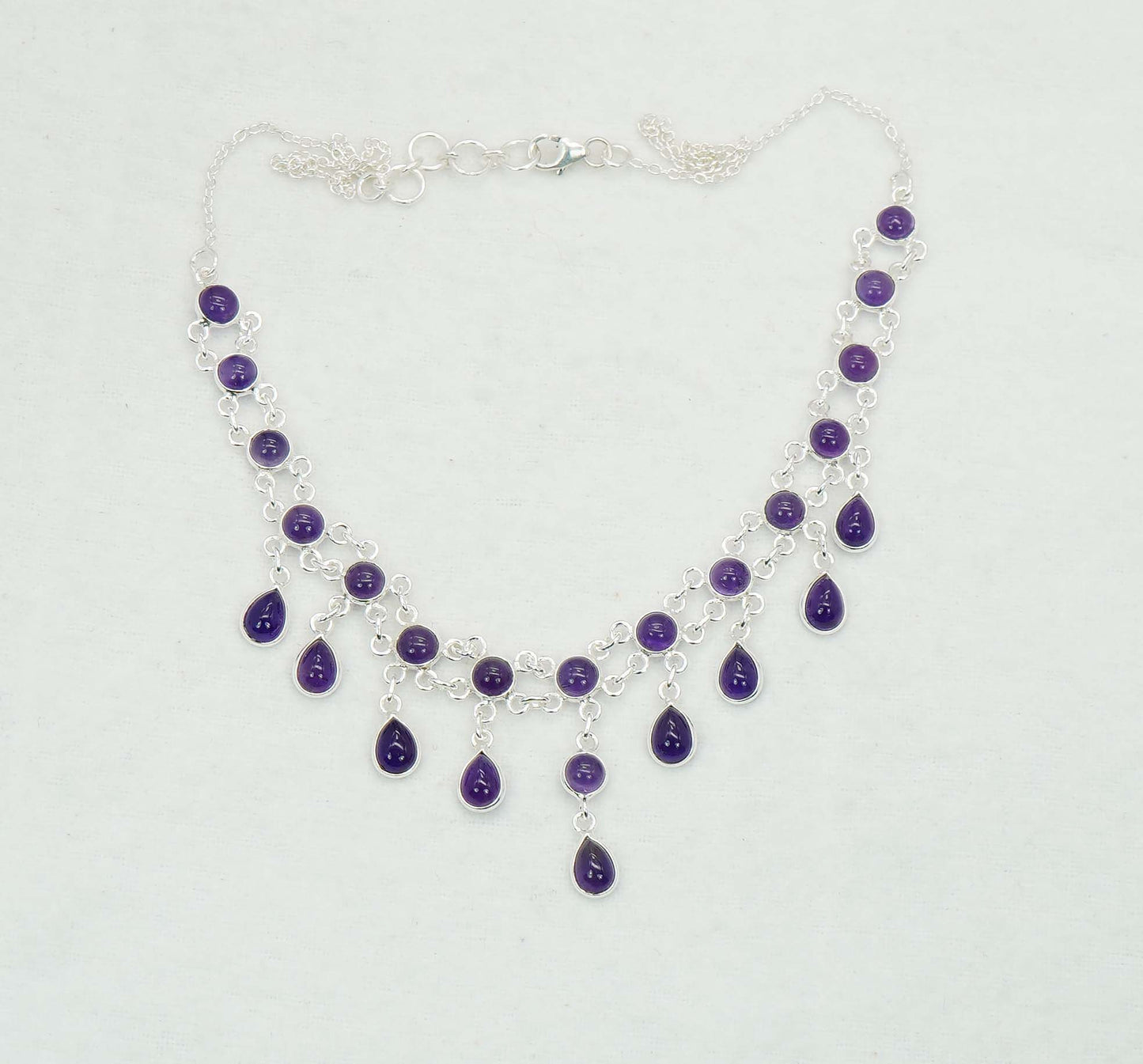 925 Solid Sterling Silver Purple Amethyst Necklace - 12.4 GM