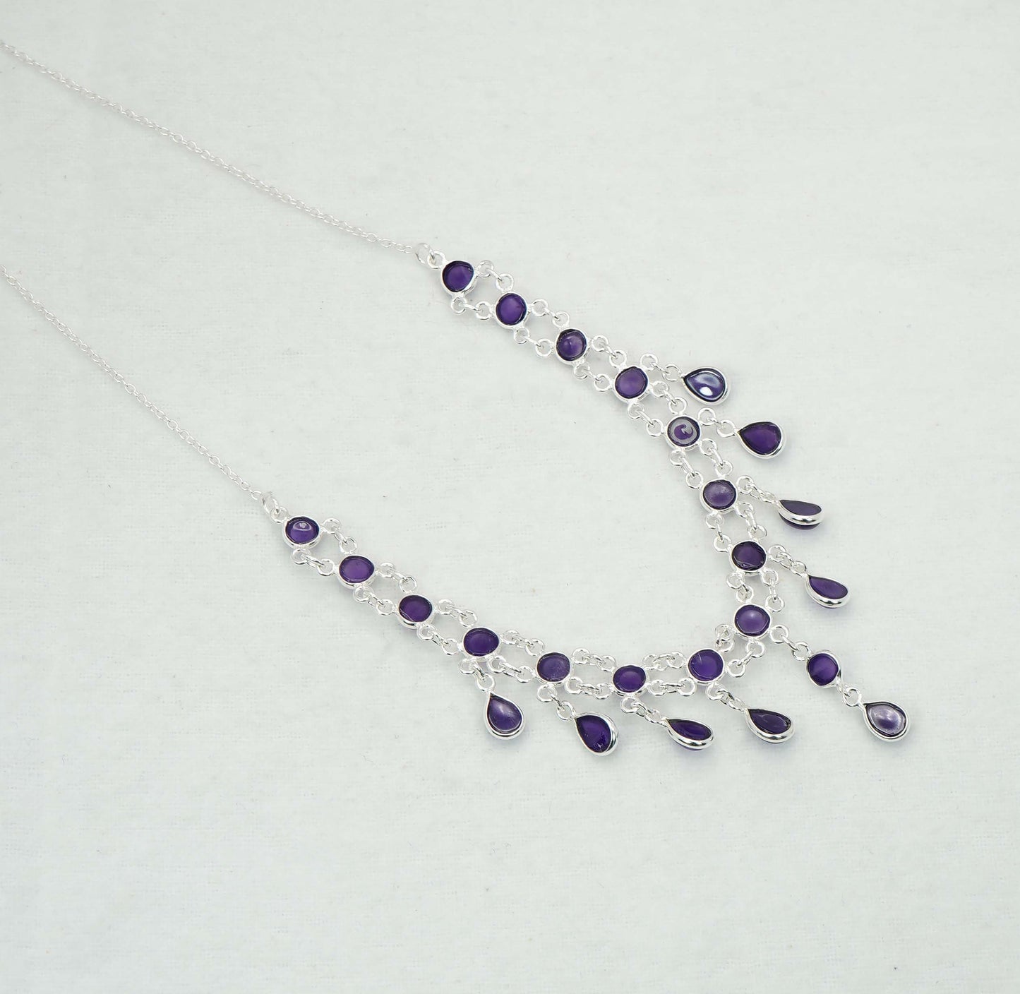 925 Solid Sterling Silver Purple Amethyst Necklace - 12.4 GM