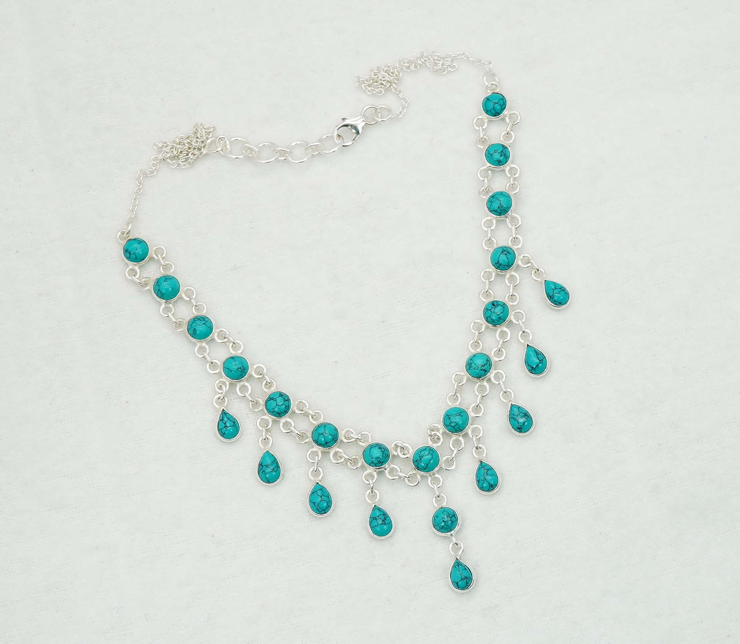 925 Solid Sterling Silver Turquoise Necklace - 14.7 GM