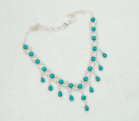 925 Solid Sterling Silver Turquoise Necklace - 14.7 GM