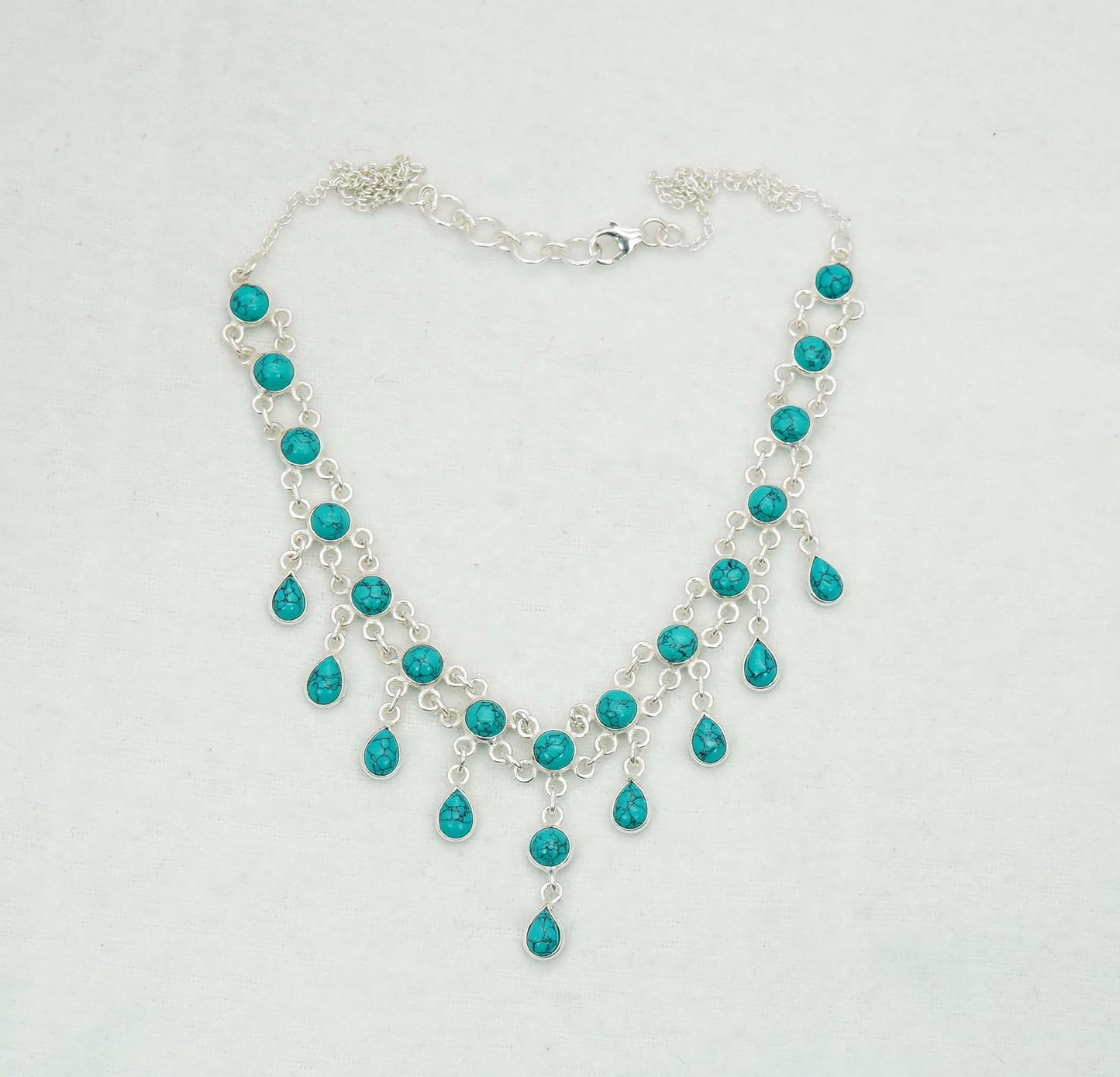 925 Solid Sterling Silver Turquoise Necklace - 14.7 GM
