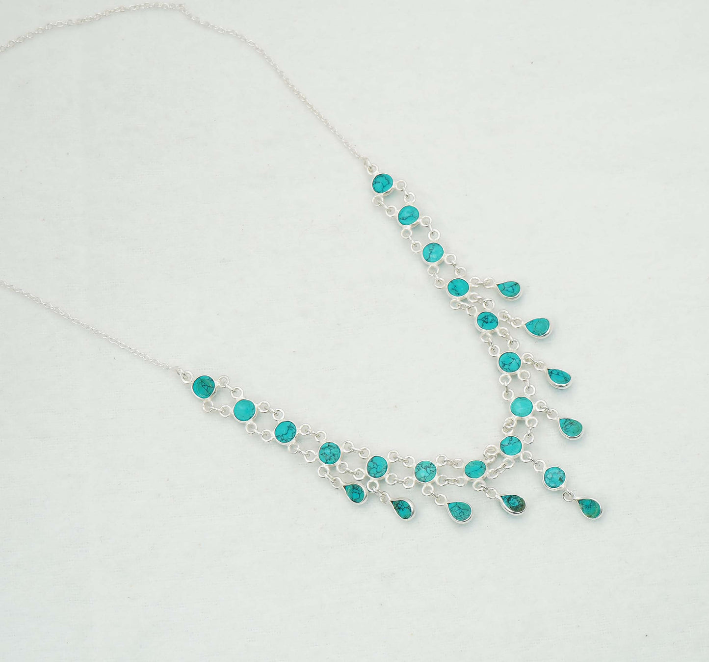 925 Solid Sterling Silver Turquoise Necklace - 14.7 GM
