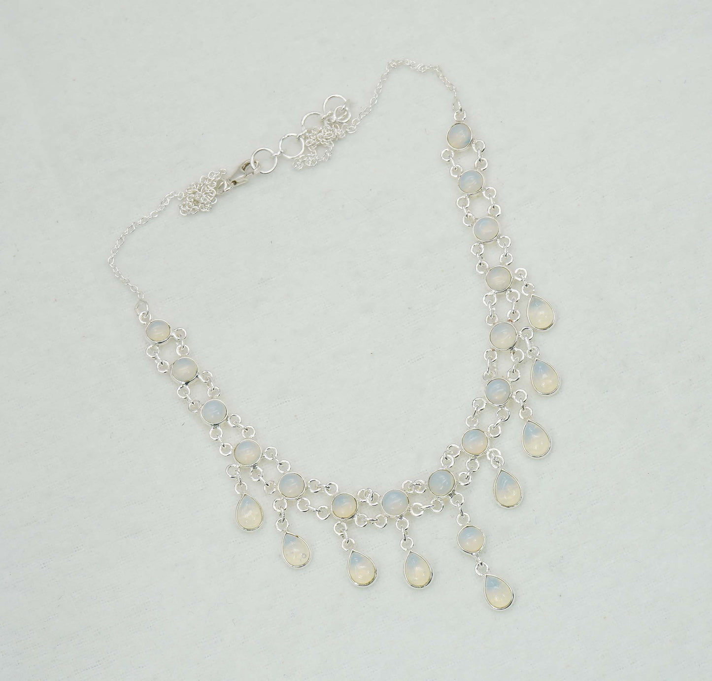 925 Solid Sterling Silver Milky Opalite Necklace - 12.4 GM