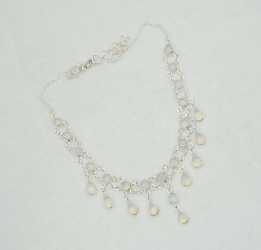 925 Solid Sterling Silver Milky Opalite Necklace - 12.4 GM
