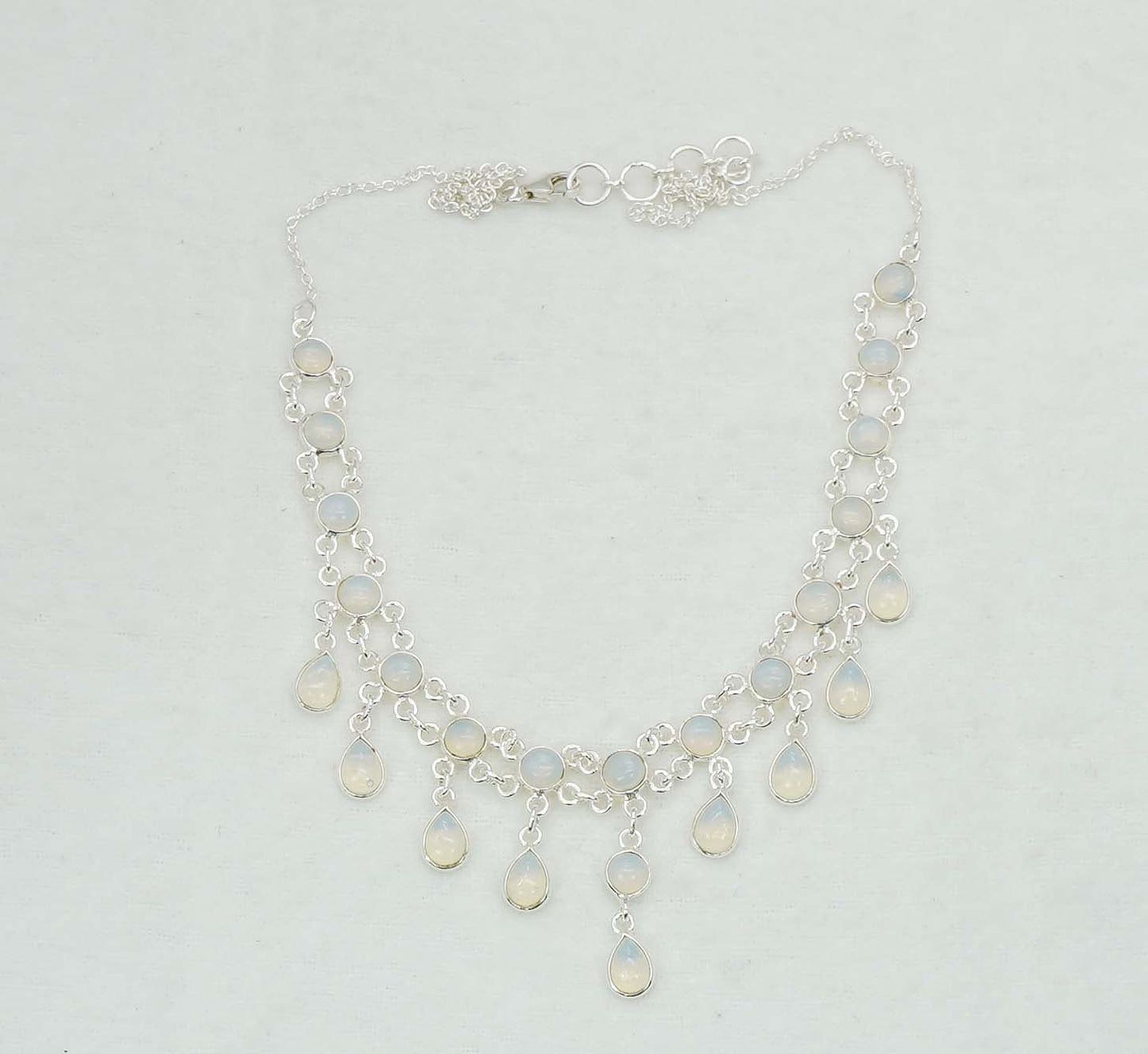 925 Solid Sterling Silver Milky Opalite Necklace - 12.4 GM