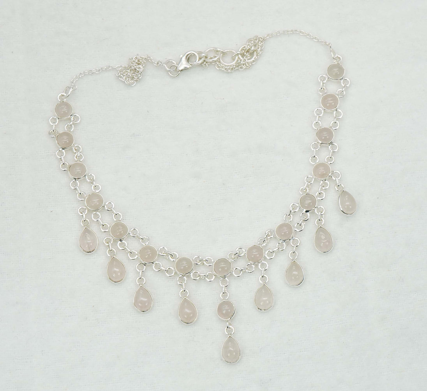 925 Solid Sterling Silver Rose Quartz Necklace - 12.4 GM