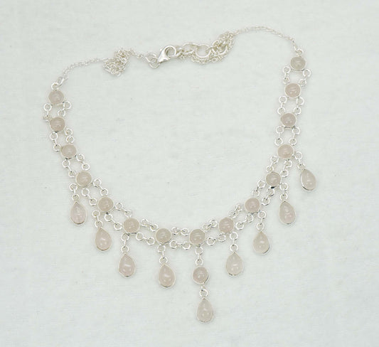 925 Solid Sterling Silver Rose Quartz Necklace - 12.4 GM
