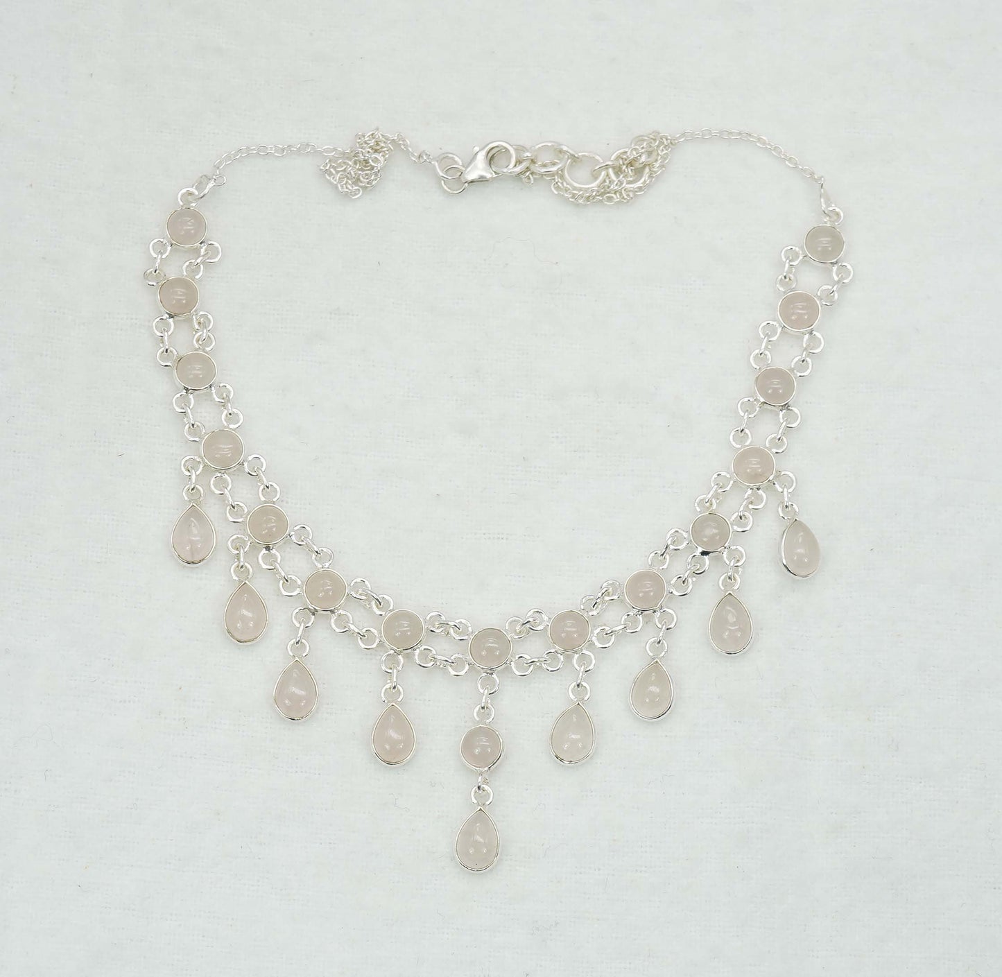 925 Solid Sterling Silver Rose Quartz Necklace - 12.4 GM