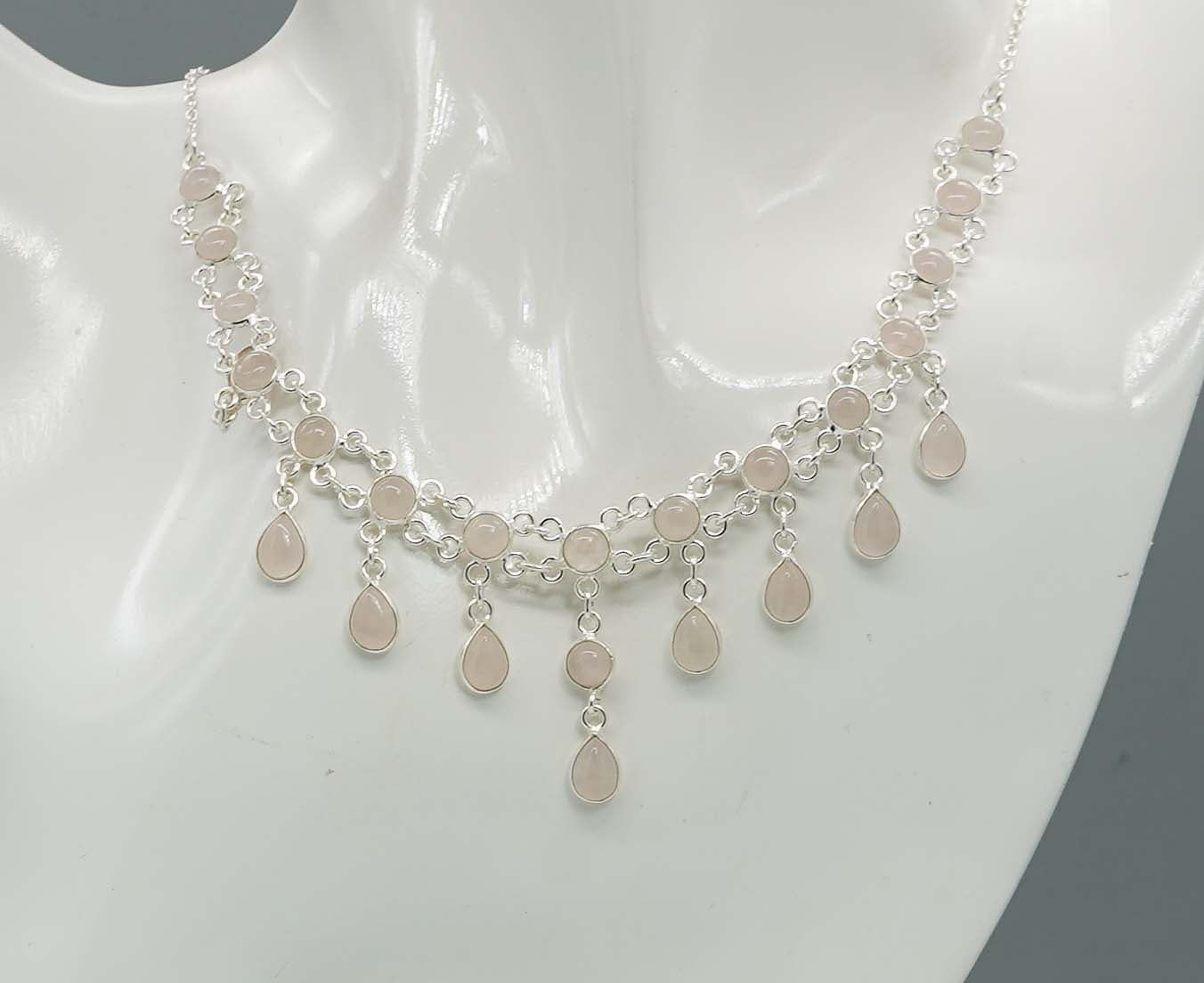 925 Solid Sterling Silver Rose Quartz Necklace - 12.4 GM
