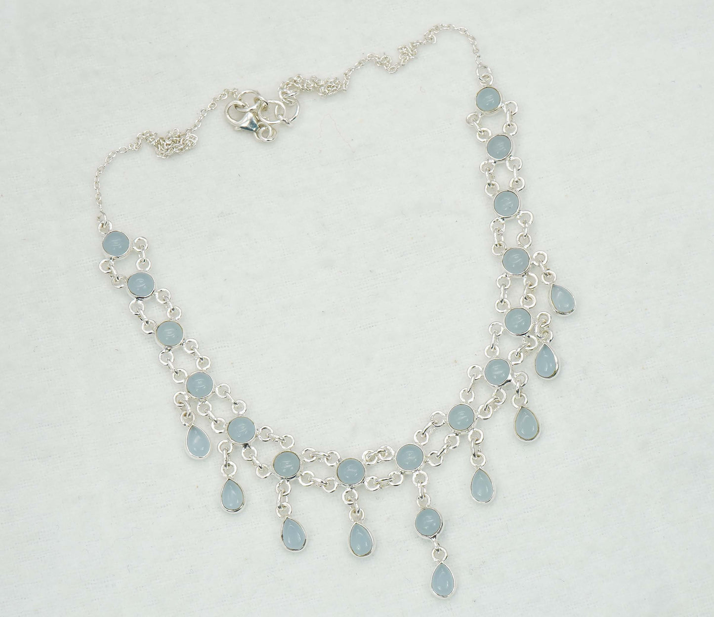 925 Solid Sterling Silver Blue Chalcedony Necklace - 12.8 GM