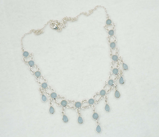 925 Solid Sterling Silver Blue Chalcedony Necklace - 12.8 GM