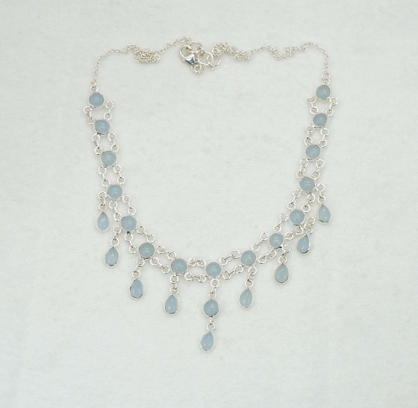 925 Solid Sterling Silver Blue Chalcedony Necklace - 12.8 GM