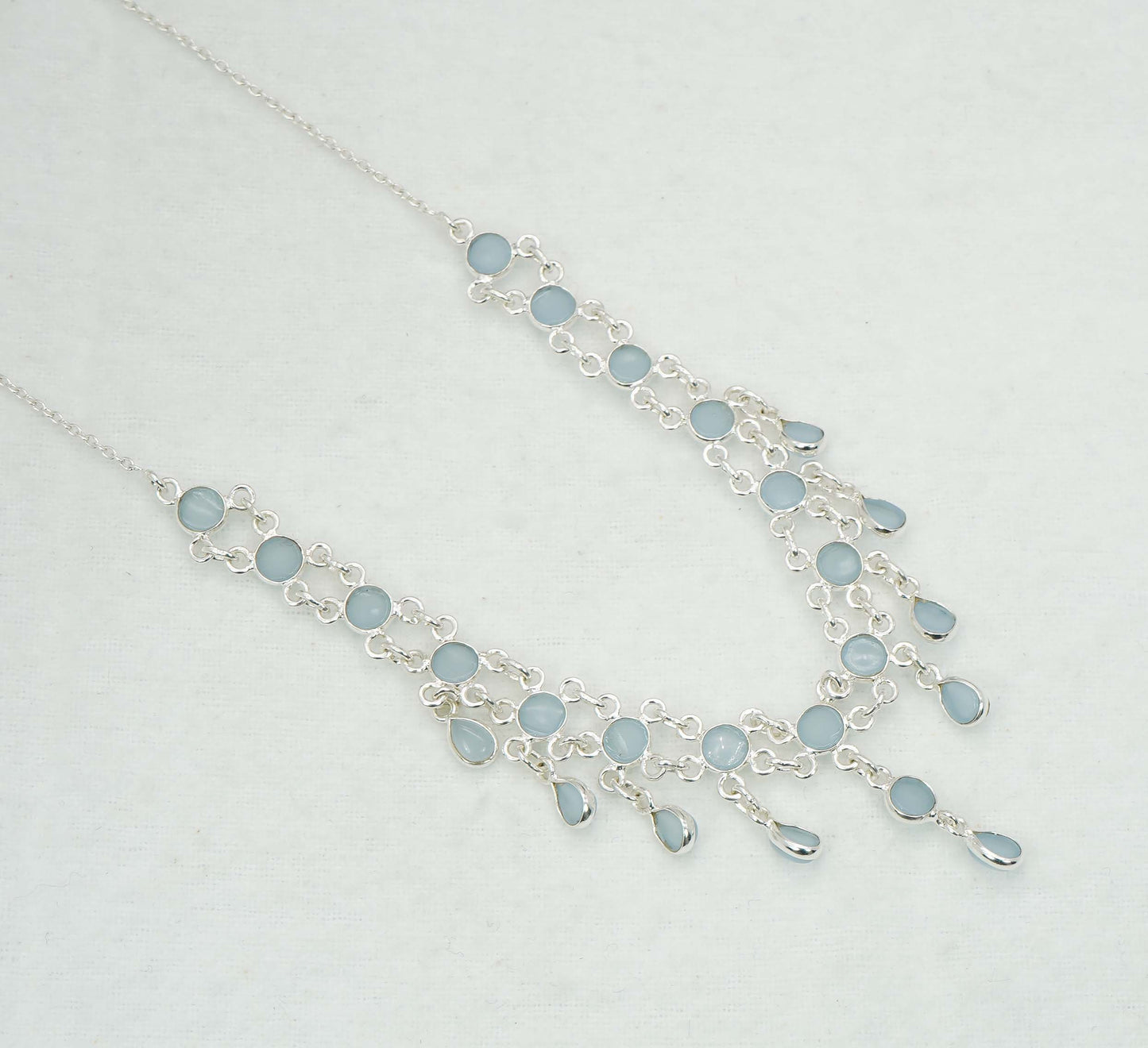 925 Solid Sterling Silver Blue Chalcedony Necklace - 12.8 GM