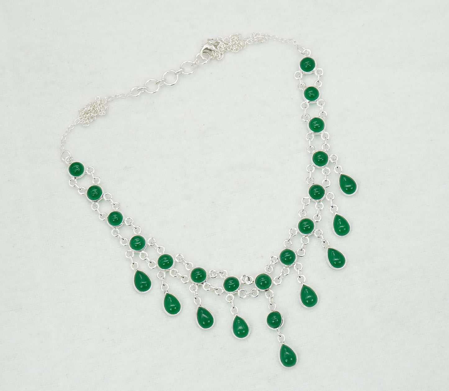 925 Solid Sterling Silver Green Onyx Necklace - 12.6 GM