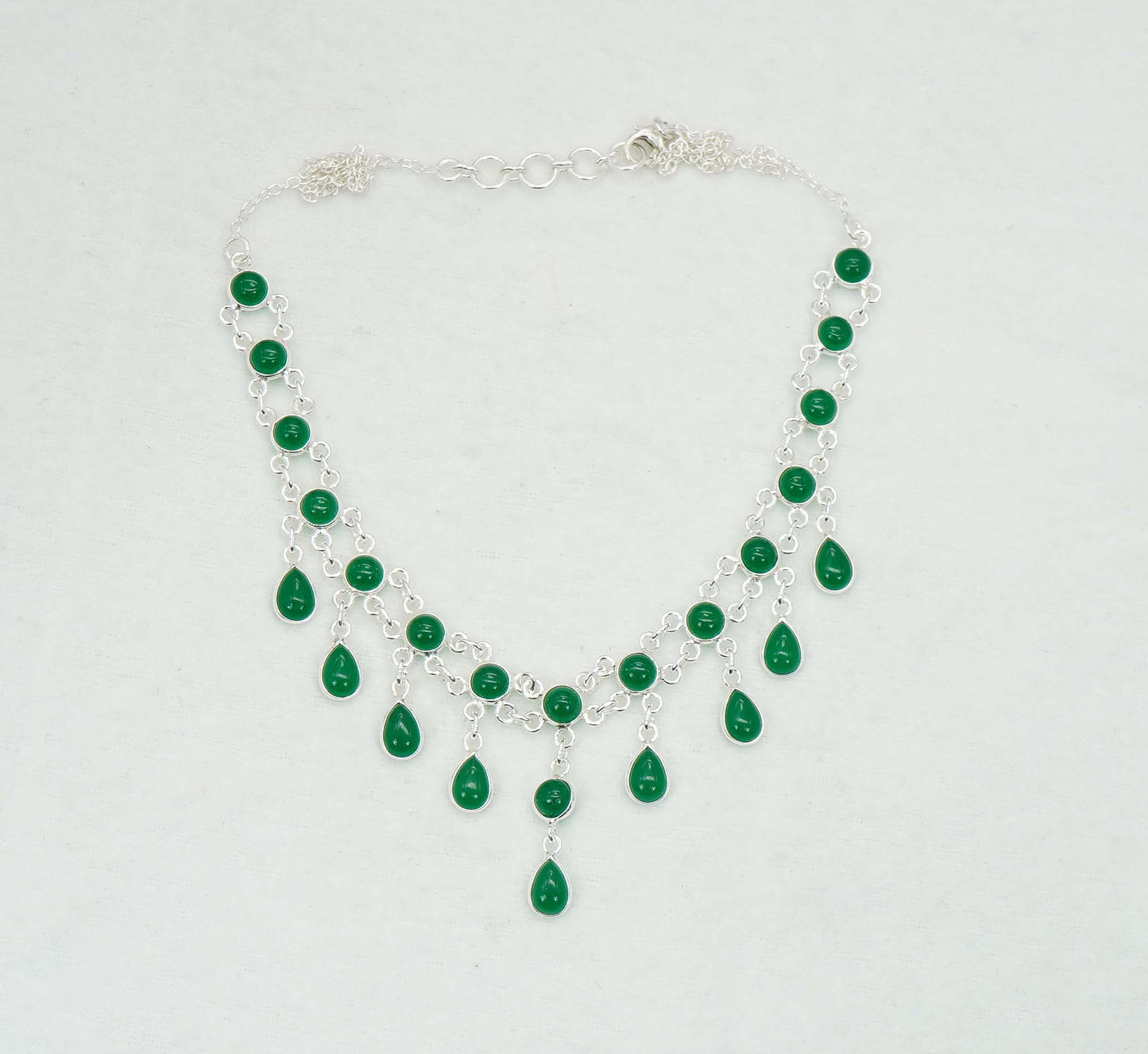 925 Solid Sterling Silver Green Onyx Necklace - 12.6 GM