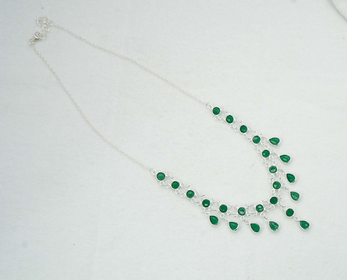 925 Solid Sterling Silver Green Onyx Necklace - 12.6 GM