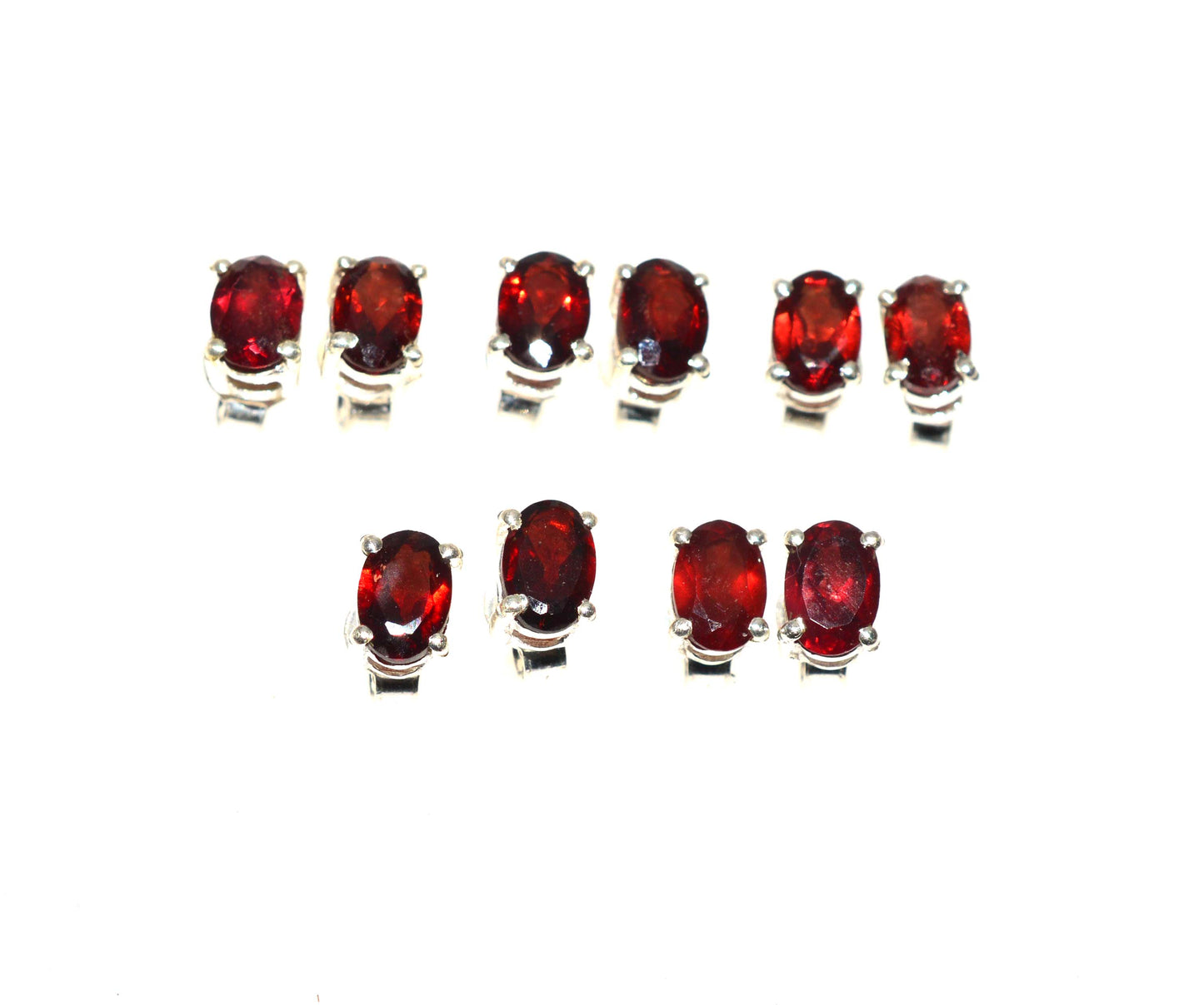 WHOLESALE 5PR 925 SOLID STERLING SILVER FACETED RED GARNET STUD EARRING LOT