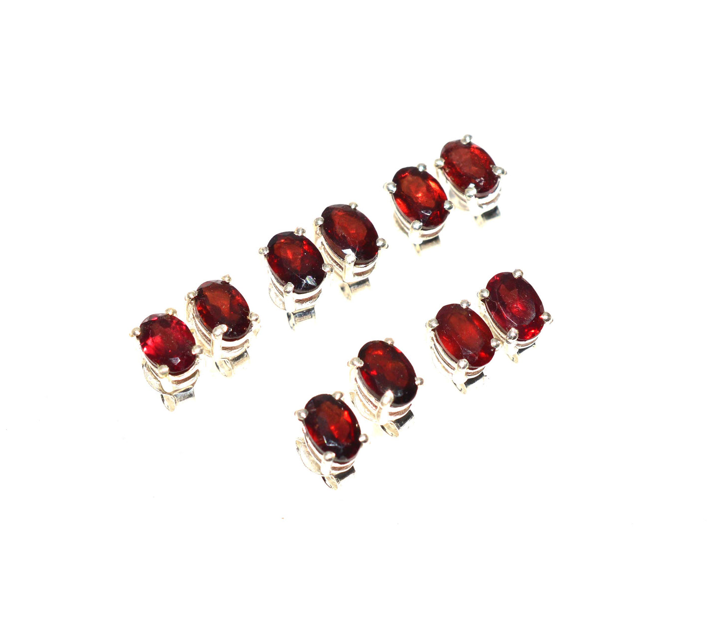 WHOLESALE 5PR 925 SOLID STERLING SILVER FACETED RED GARNET STUD EARRING LOT