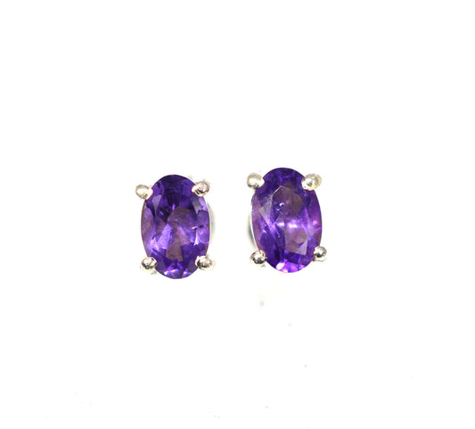 925 SOLID STERLING SILVER FACETED PURPLE AMETHYST STUD EARRING