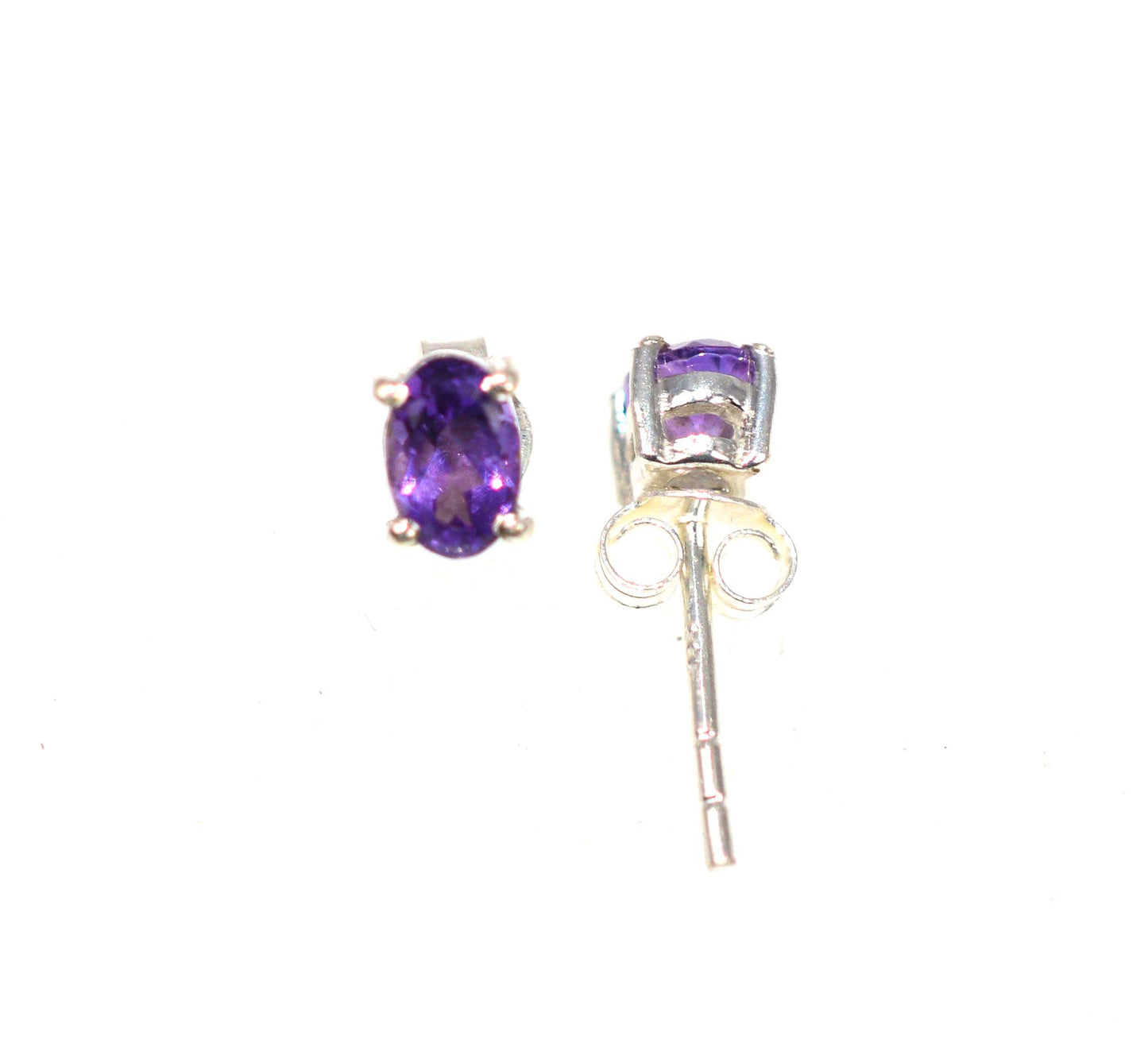 925 SOLID STERLING SILVER FACETED PURPLE AMETHYST STUD EARRING