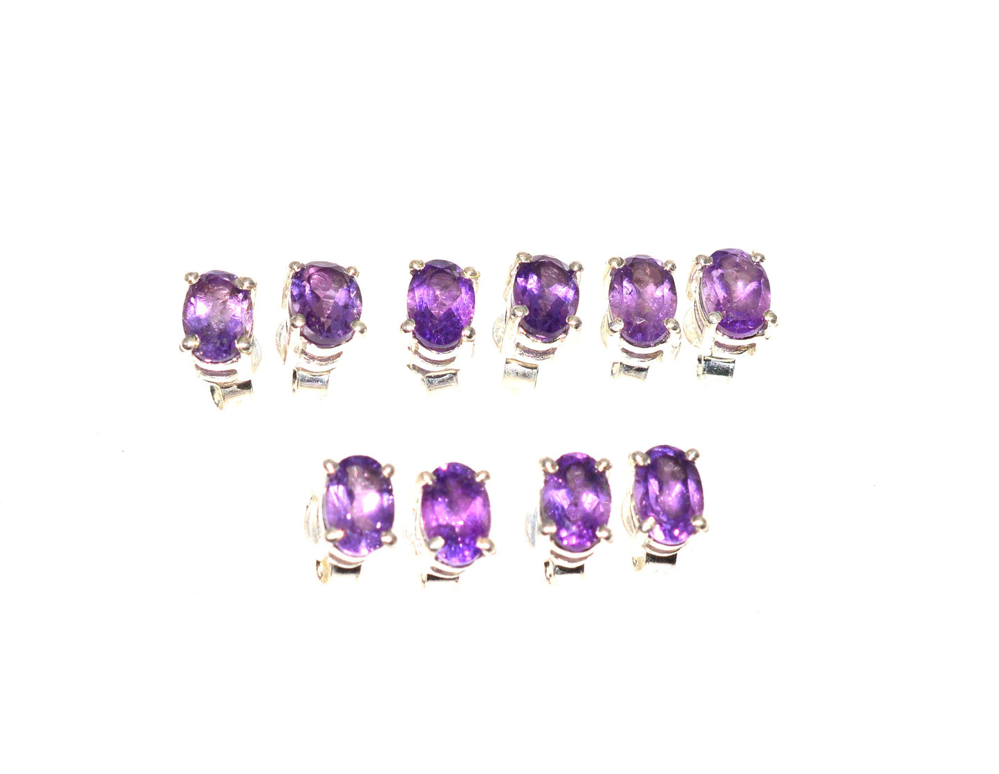 WHOLESALE 5PR 925 SOLID STERLING SILVER CUT PURPLE AMETHYST STUD EARRING LOT