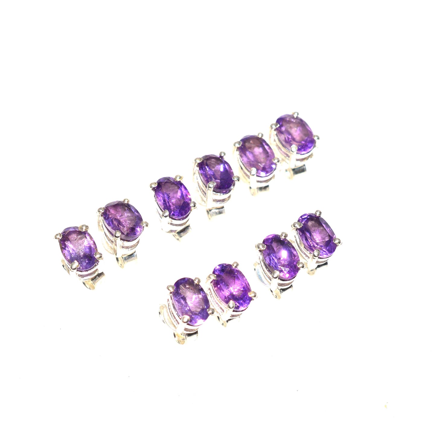 WHOLESALE 5PR 925 SOLID STERLING SILVER CUT PURPLE AMETHYST STUD EARRING LOT