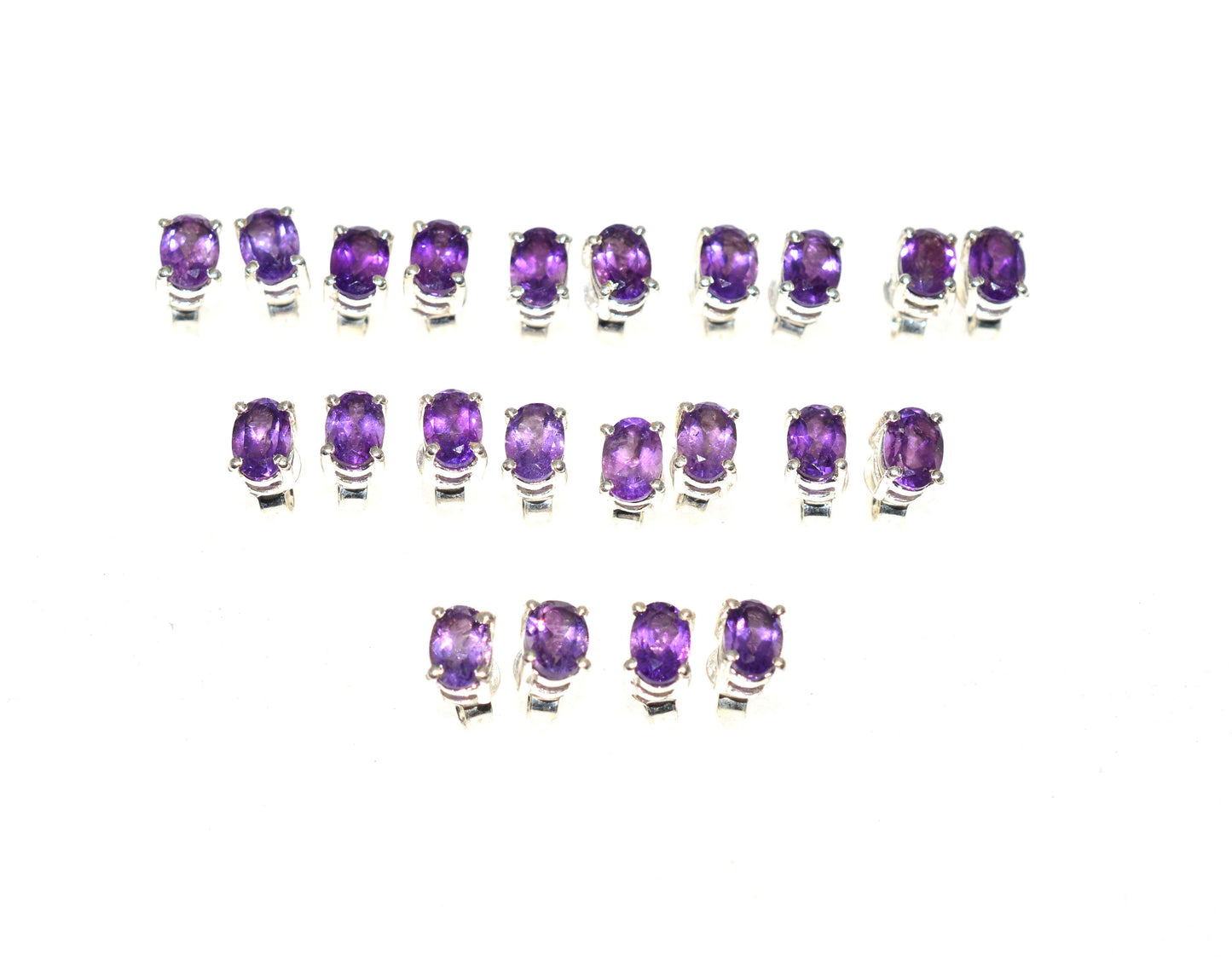 WHOLESALE 11PR 925 SOLID STERLING SILVER CUT PURPLE AMETHYST STUD EARRING LOT
