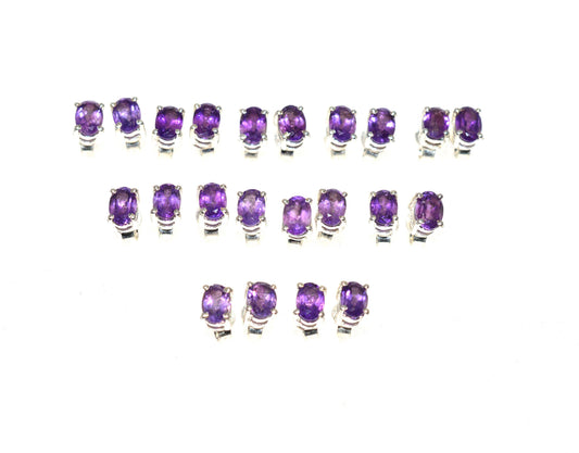 WHOLESALE 11PR 925 SOLID STERLING SILVER CUT PURPLE AMETHYST STUD EARRING LOT