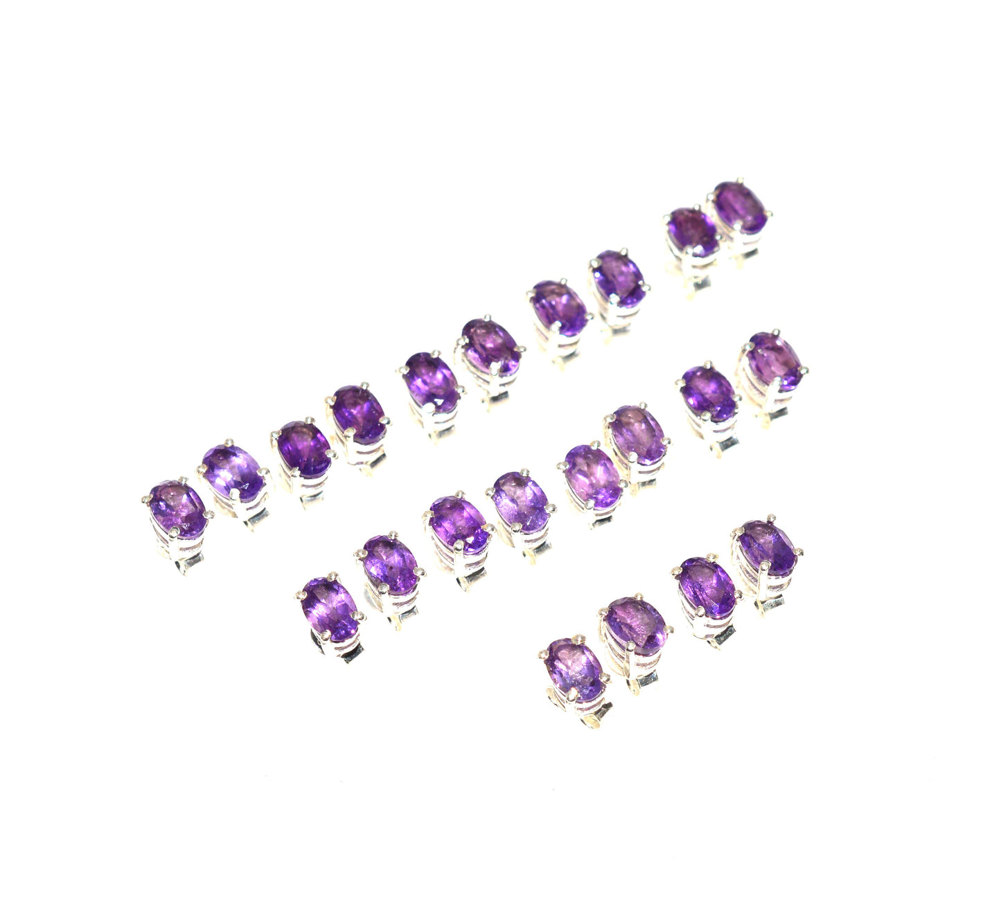 WHOLESALE 11PR 925 SOLID STERLING SILVER CUT PURPLE AMETHYST STUD EARRING LOT
