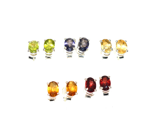 WHOLESALE 5PR 925 SOLID STERLING SILVER IOLITE MIX STONE STUD EARRING LOT