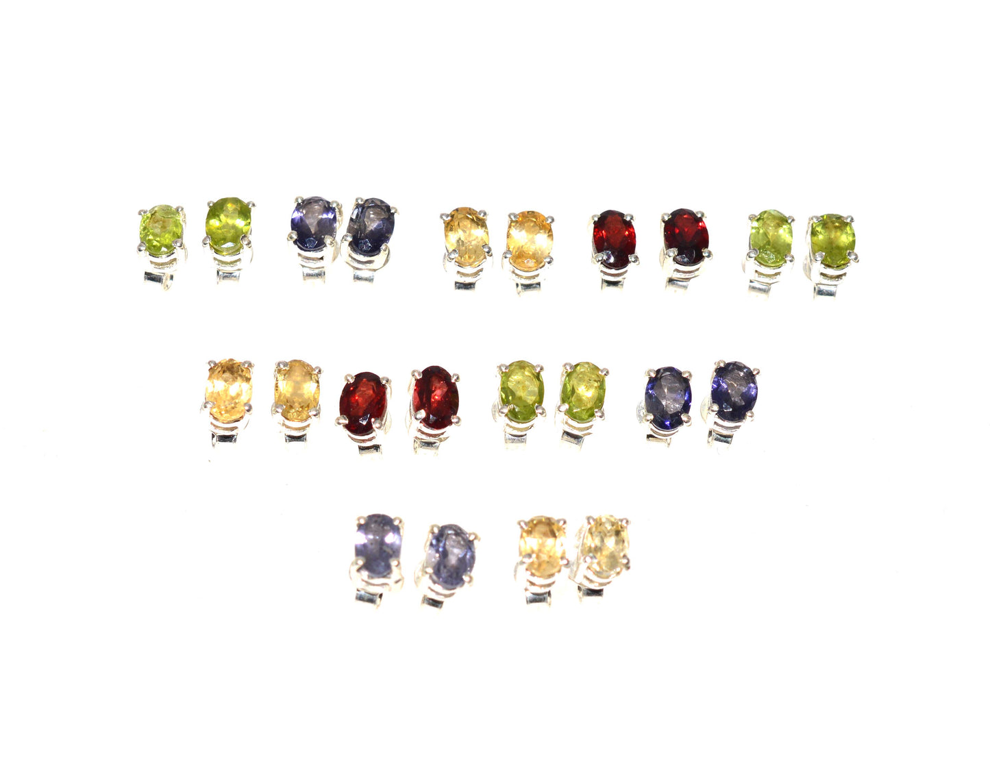 WHOLESALE 11PR 925 SOLID STERLING SILVER IOLITE MIX STONE STUD EARRING LOT