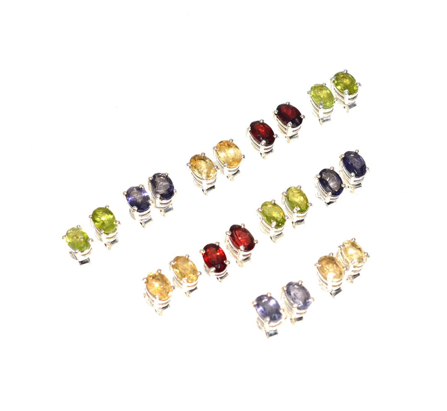 WHOLESALE 11PR 925 SOLID STERLING SILVER IOLITE MIX STONE STUD EARRING LOT