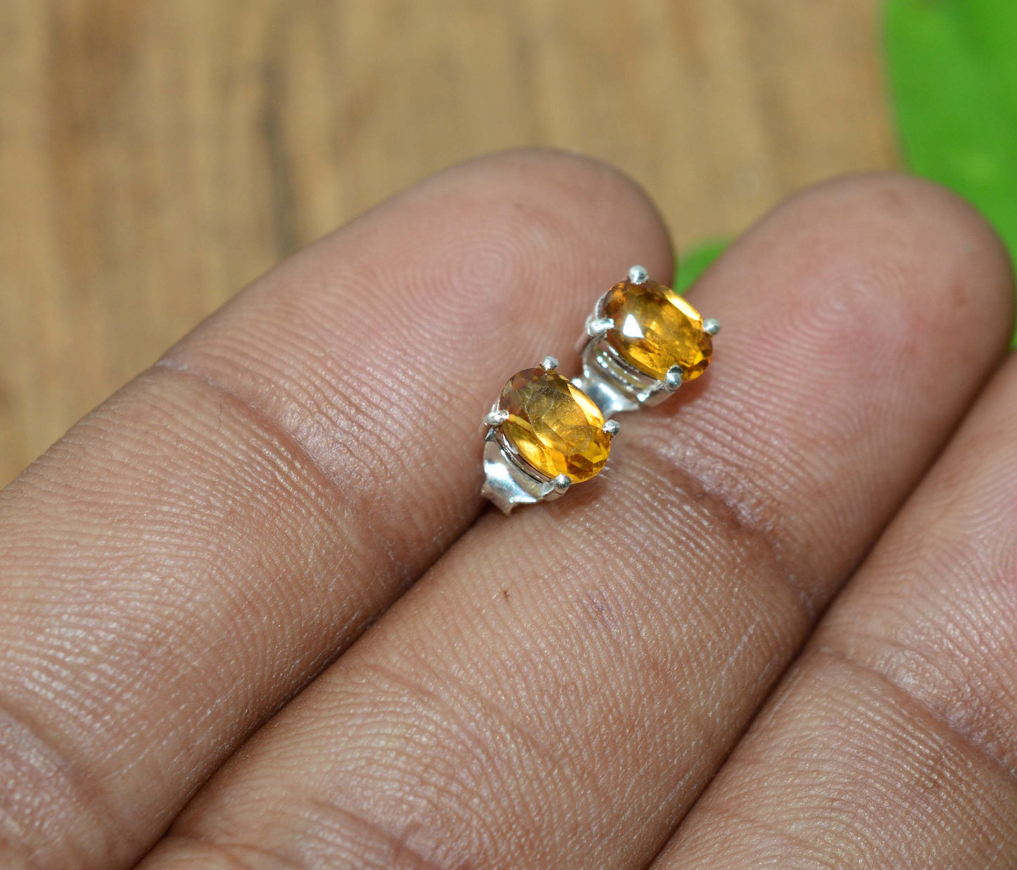 WHOLESALE 4PR 925 SOLID STERLING SILVER CUT YELLOW CITRINE STUD EARRING LOT