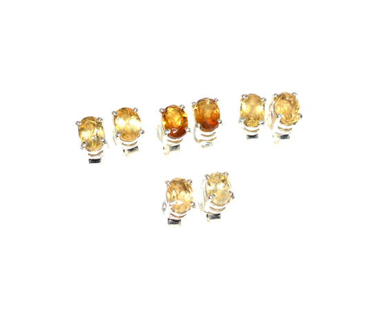WHOLESALE 4PR 925 SOLID STERLING SILVER CUT YELLOW CITRINE STUD EARRING LOT