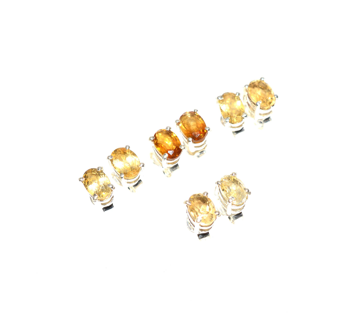 WHOLESALE 4PR 925 SOLID STERLING SILVER CUT YELLOW CITRINE STUD EARRING LOT