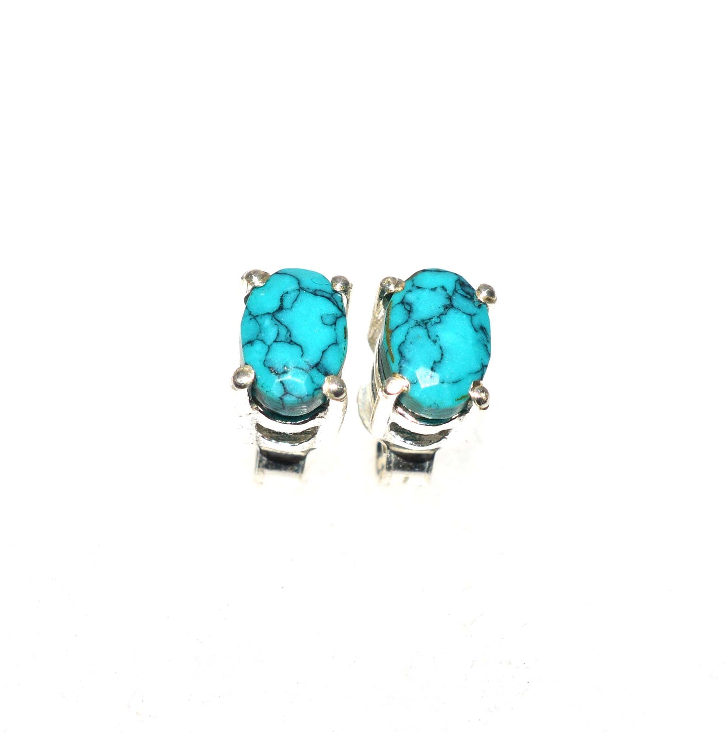 925 SOLID STERLING SILVER FACETED BLUE TURQUOISE STUD EARRING
