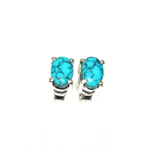 925 SOLID STERLING SILVER FACETED BLUE TURQUOISE STUD EARRING