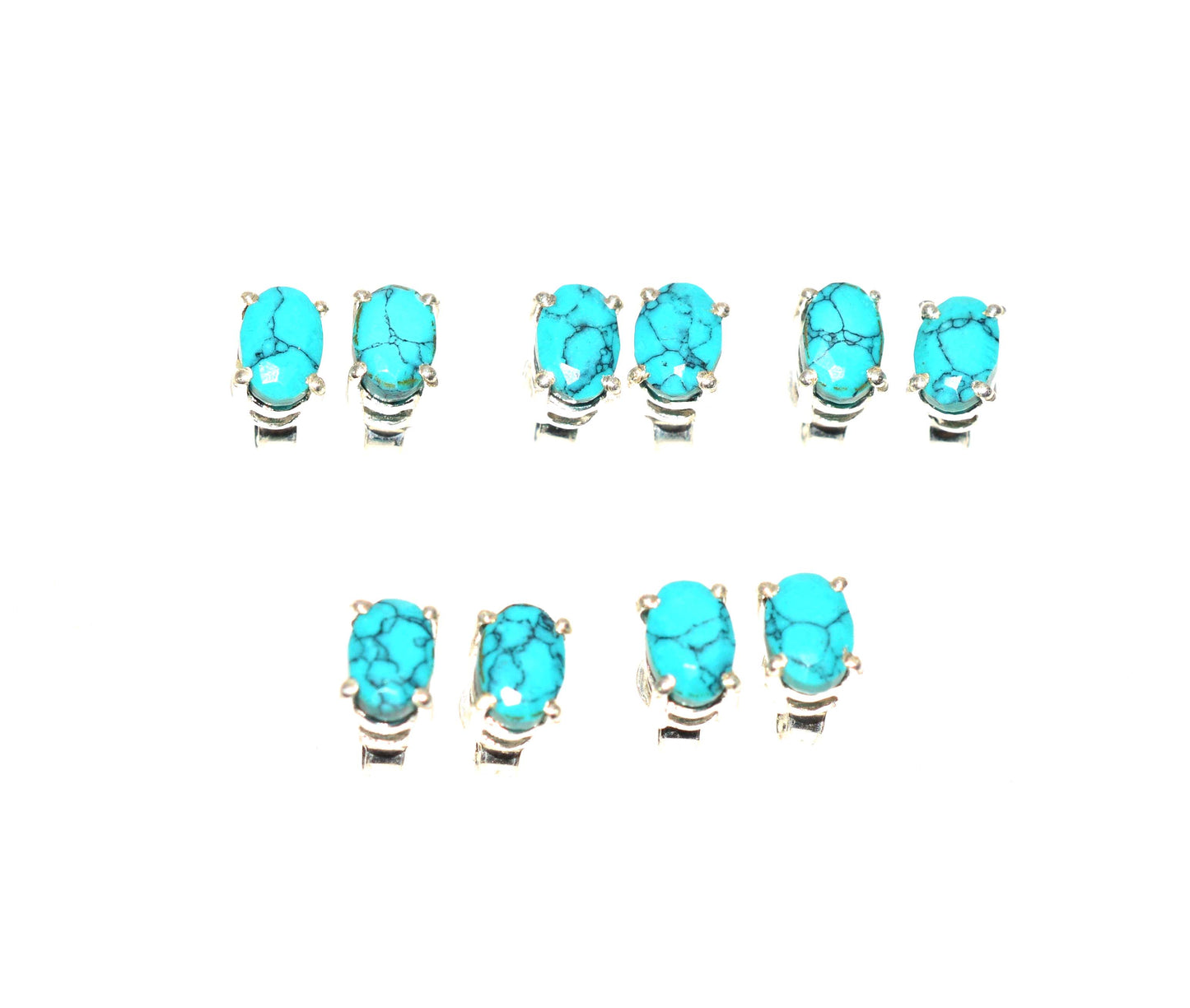 WHOLESALE 5PR 925 SOLID STERLING SILVER BLUE TURQUOISE STUD EARRING LOT