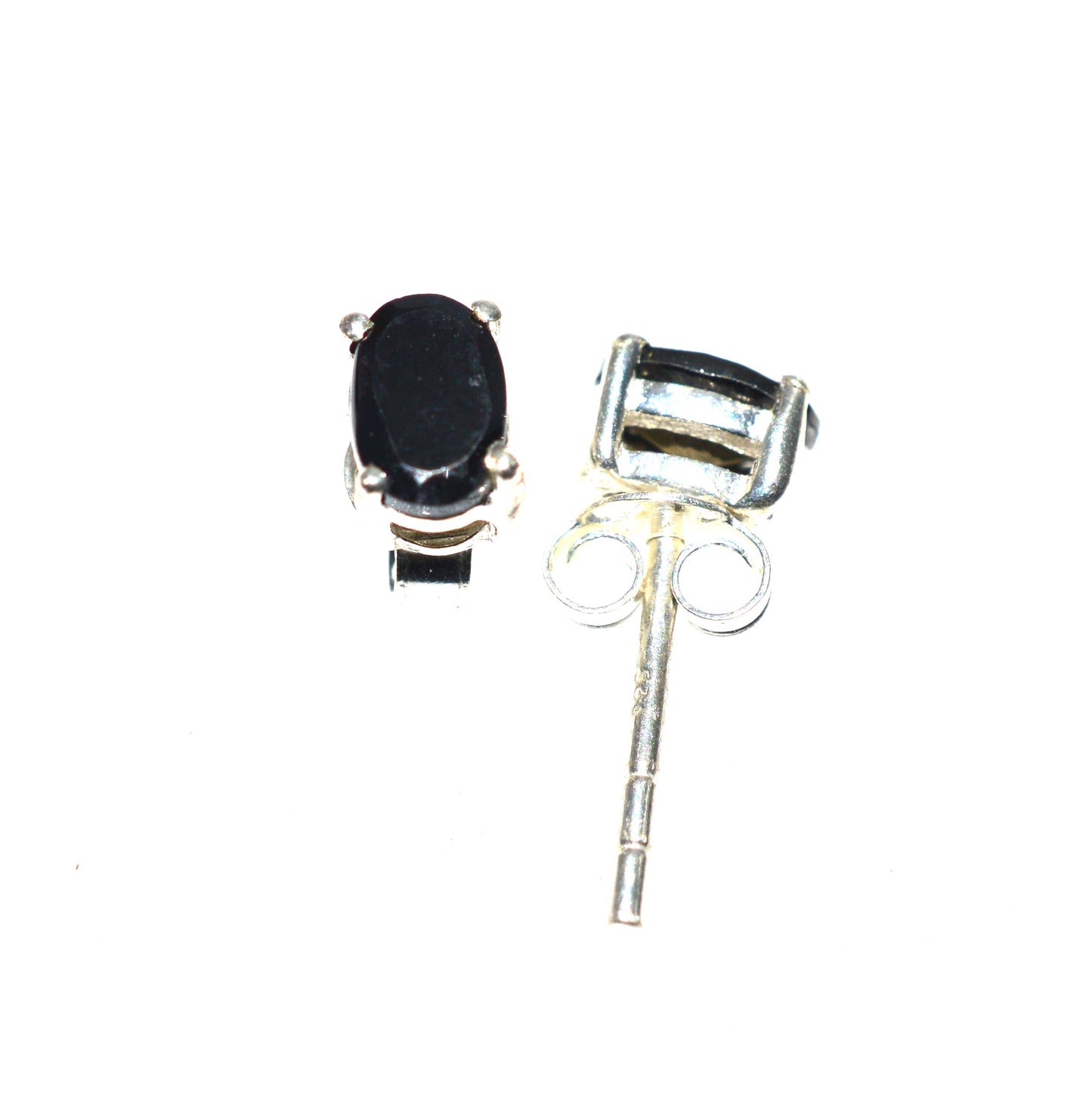 925 SOLID STERLING SILVER FACETED BLACK ONYX STUD EARRING