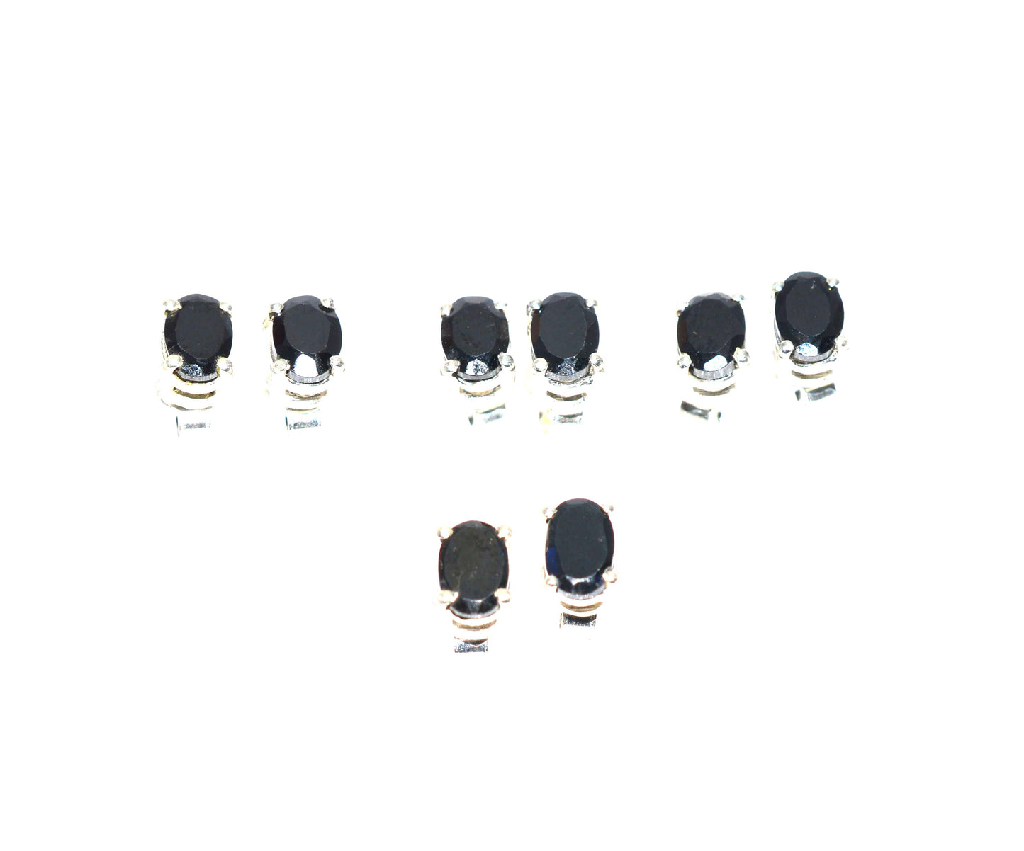 WHOLESALE 4PR 925 SOLID STERLING SILVER CUT BLACK ONYX STUD EARRING LOT