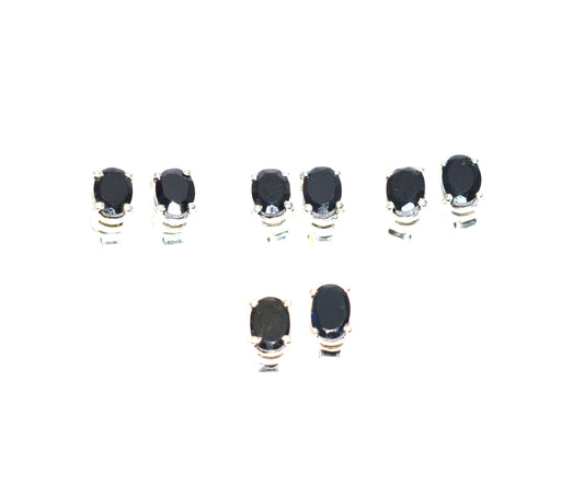WHOLESALE 4PR 925 SOLID STERLING SILVER CUT BLACK ONYX STUD EARRING LOT