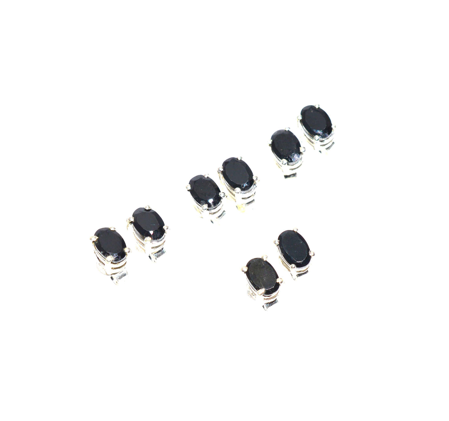 WHOLESALE 4PR 925 SOLID STERLING SILVER CUT BLACK ONYX STUD EARRING LOT