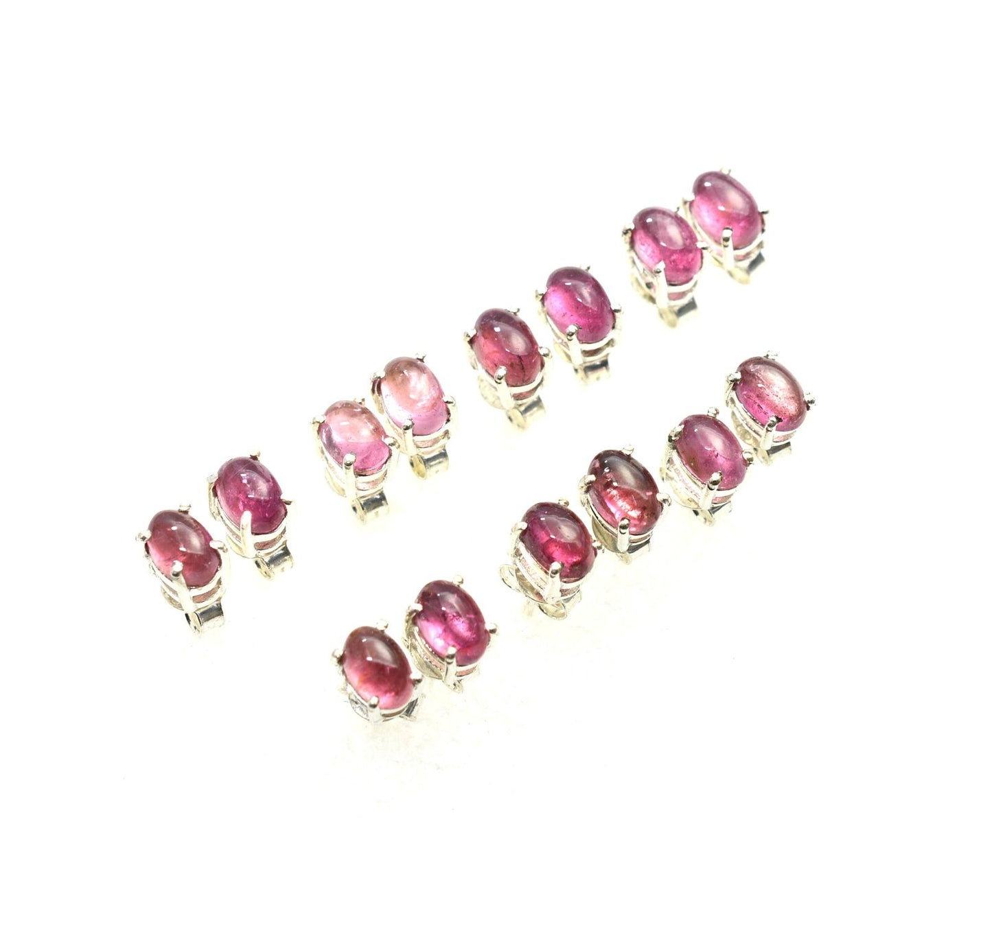 WHOLESALE 7PR 925 SOLID STERLING SILVER CUT PINK TOURMALINE STUD EARRING LOT