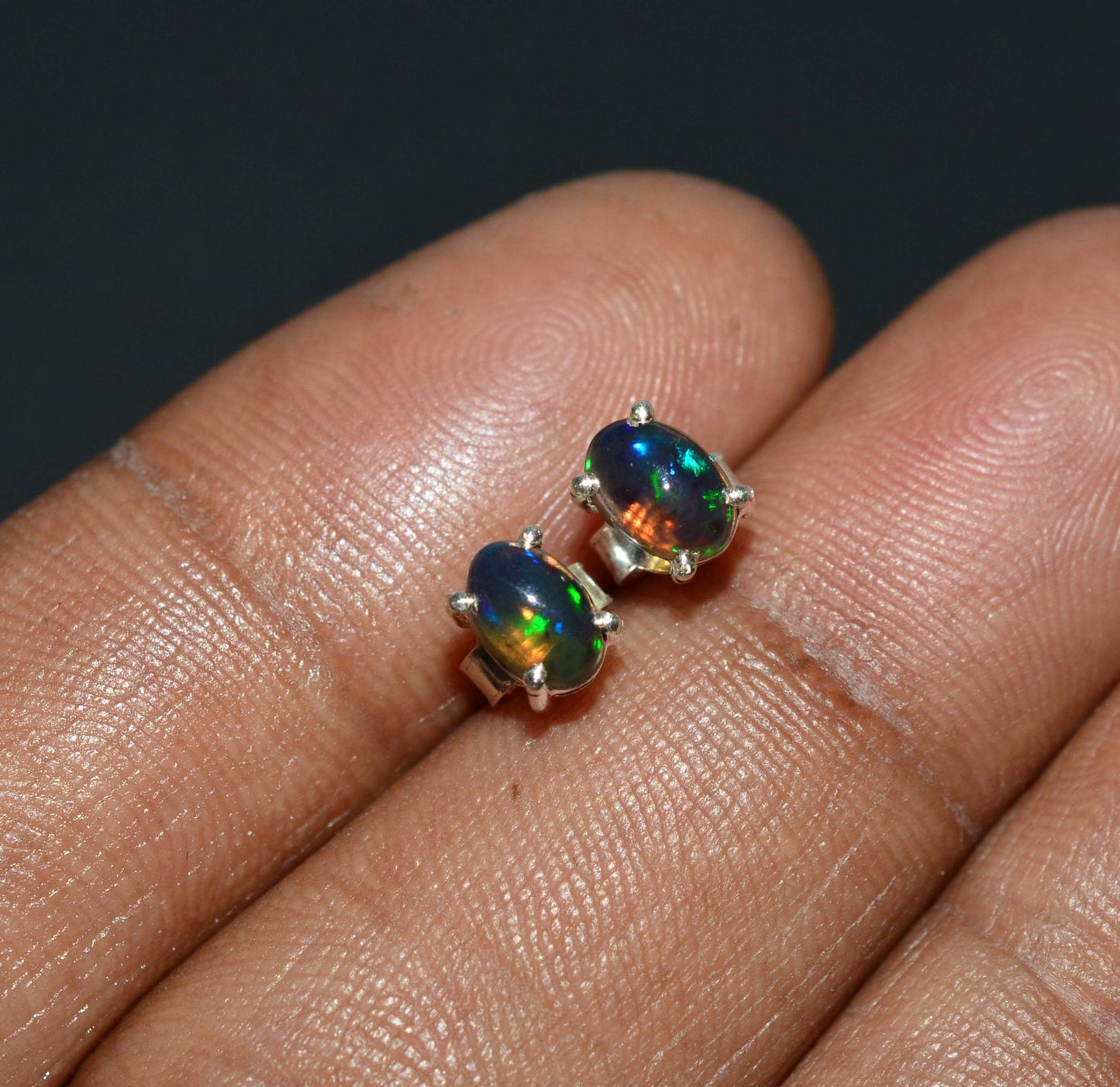 WHOLESALE 11PR 925 SOLIDSTERLING SILVER BLACK ETHIOPIAN OPAL STUD EARRING LOT