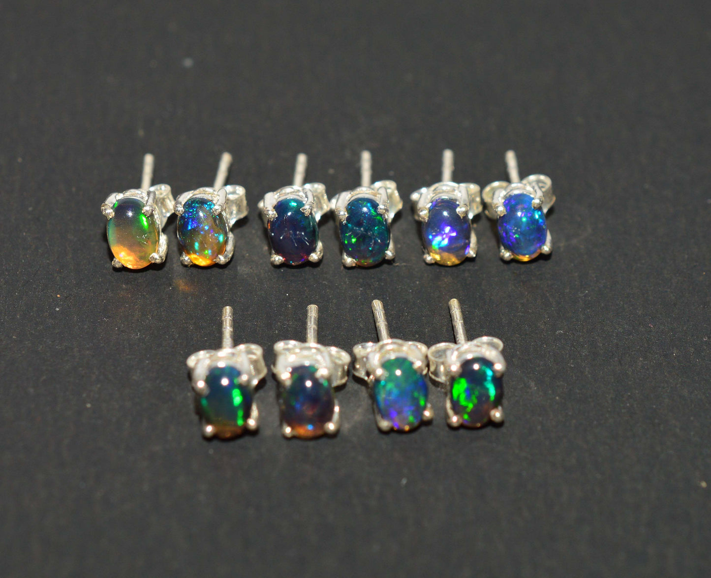 WHOLESALE 5PR 925 SOLID STERLING SILVER BLACK ETHIOPIAN OPAL STUD EARRING LOT