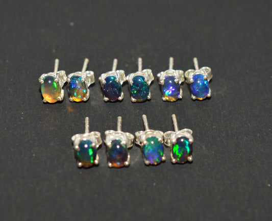 WHOLESALE 5PR 925 SOLID STERLING SILVER BLACK ETHIOPIAN OPAL STUD EARRING LOT