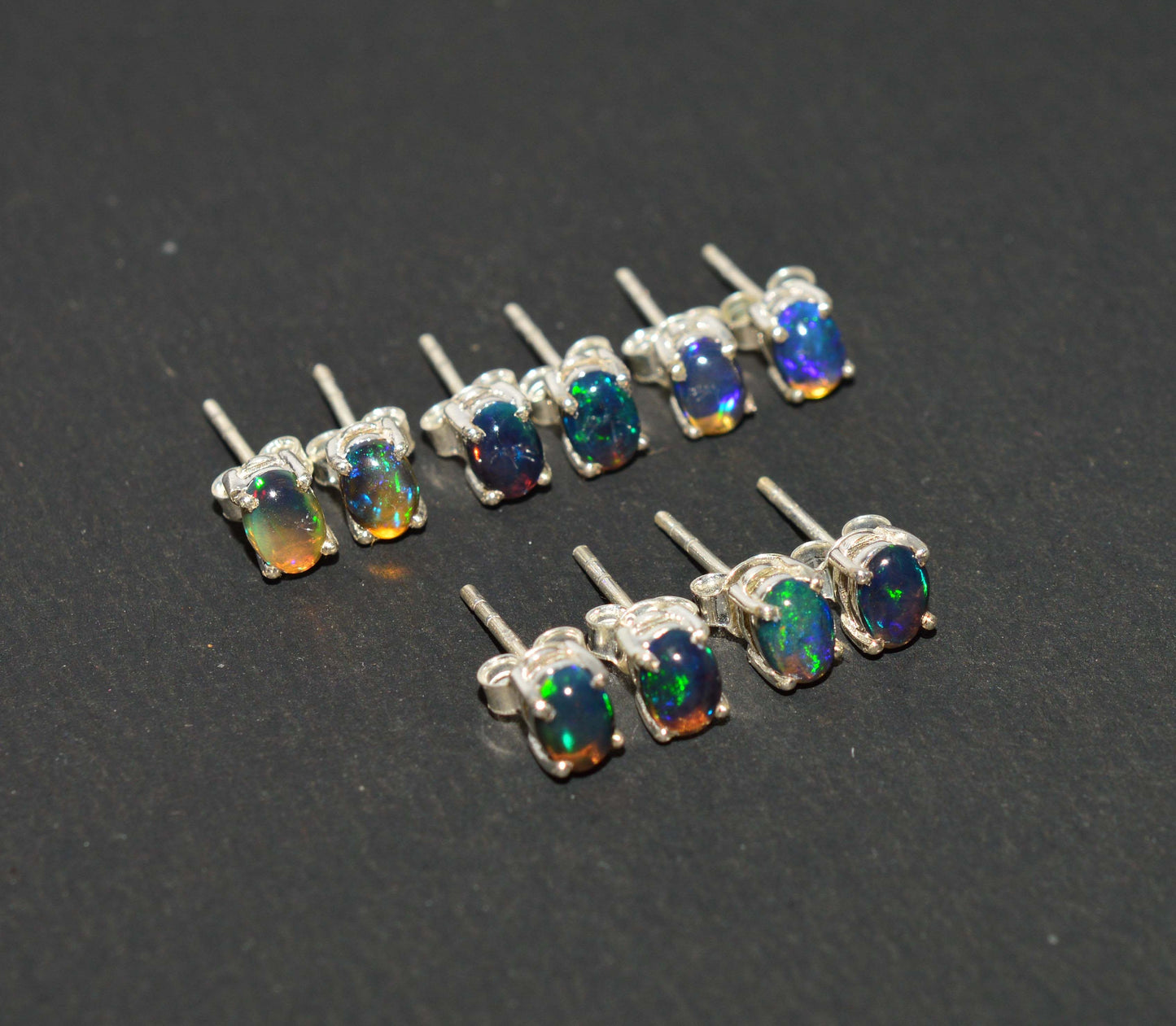 WHOLESALE 5PR 925 SOLID STERLING SILVER BLACK ETHIOPIAN OPAL STUD EARRING LOT