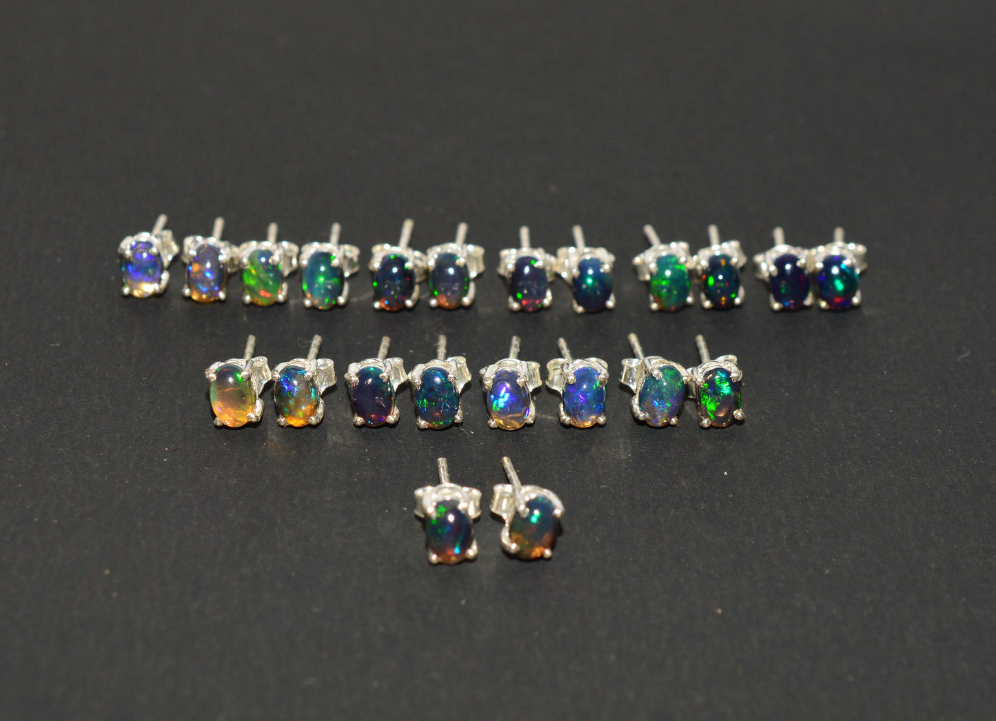 WHOLESALE 11PR 925 SOLIDSTERLING SILVER BLACK ETHIOPIAN OPAL STUD EARRING LOT