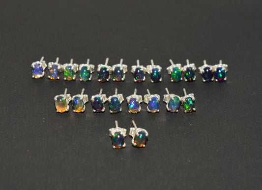 WHOLESALE 11PR 925 SOLIDSTERLING SILVER BLACK ETHIOPIAN OPAL STUD EARRING LOT