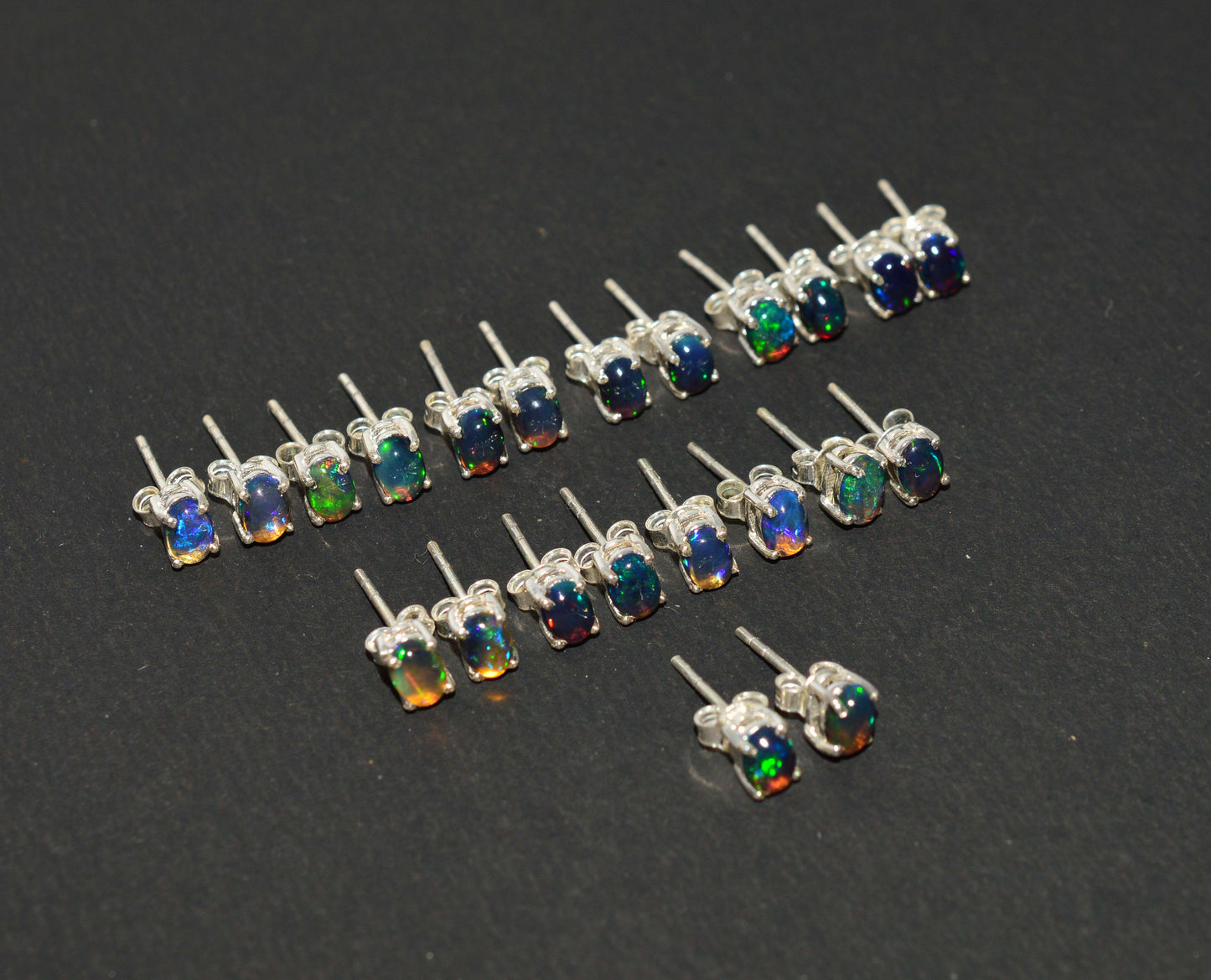 WHOLESALE 11PR 925 SOLIDSTERLING SILVER BLACK ETHIOPIAN OPAL STUD EARRING LOT
